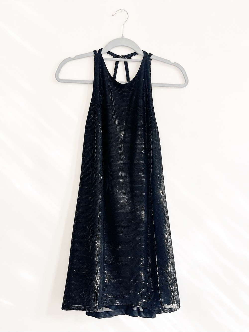Vintage Reggio Petites Black Metallic Open Back Halter Shimmer Dress 10P